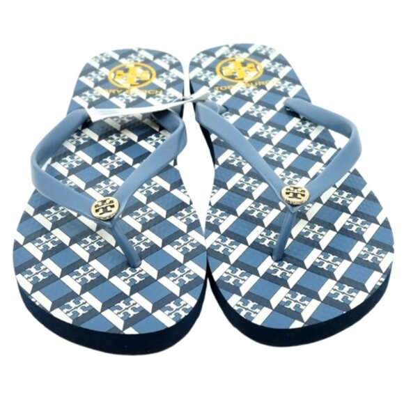 TORY BURCH~Chelsea~GEOMETRIC BLUE/WHITE WOMENS FLIP FLOPS NEW WITH TAG SIZE 10 - Picture 4 of 5